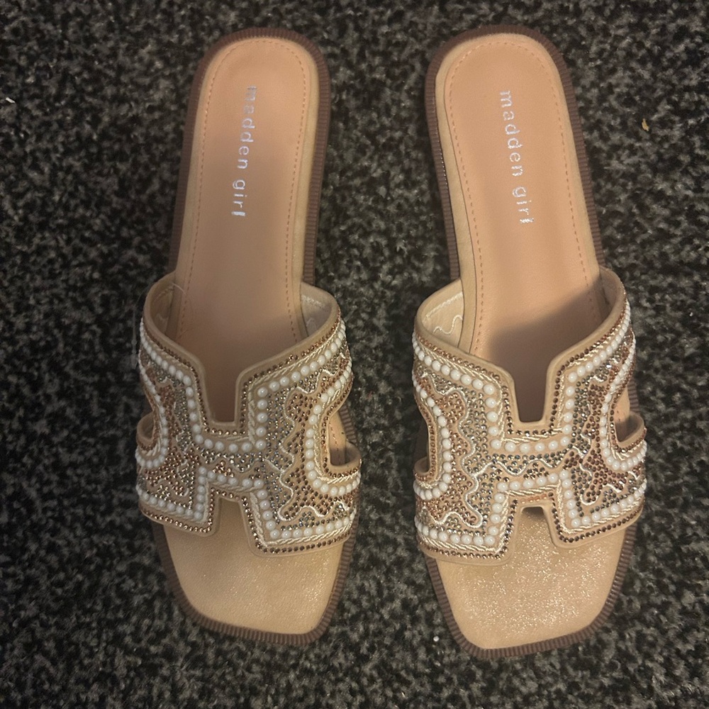 Madden Girl Tan Rhinestone Sandals